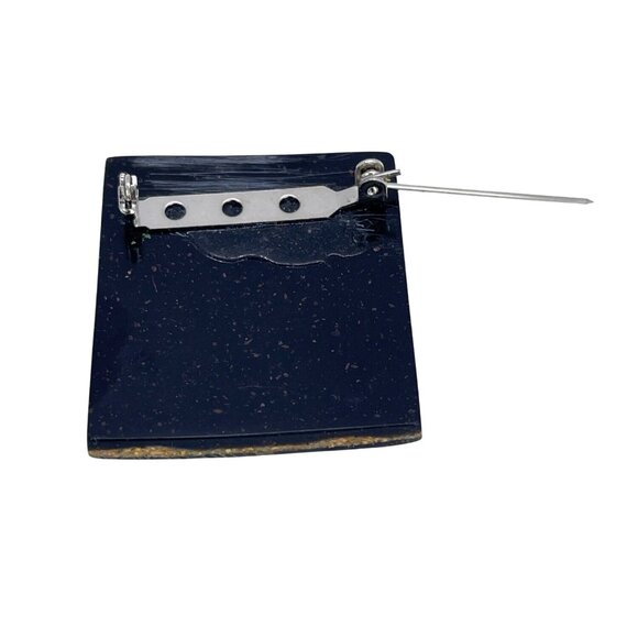 Vintage Vincent Van Gogh Artisan Handmade Art Square Brooch Pin Gold Blue Resin - Picture 3 of 7